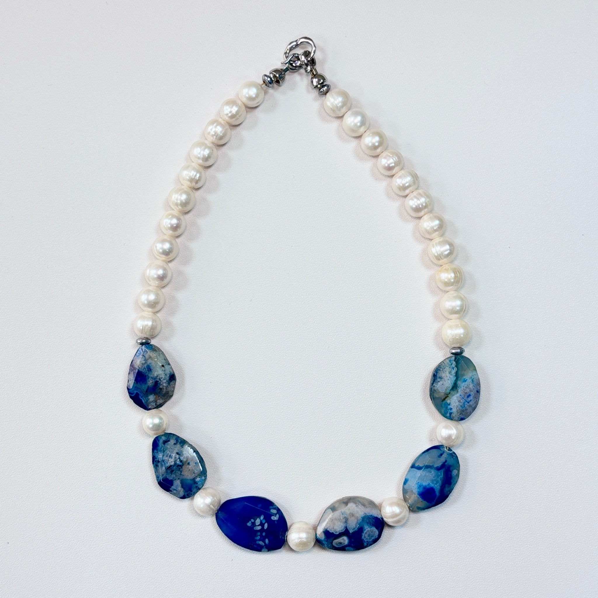 Ocean Mist - Freshwater Pearl & Blue Agate Necklace
