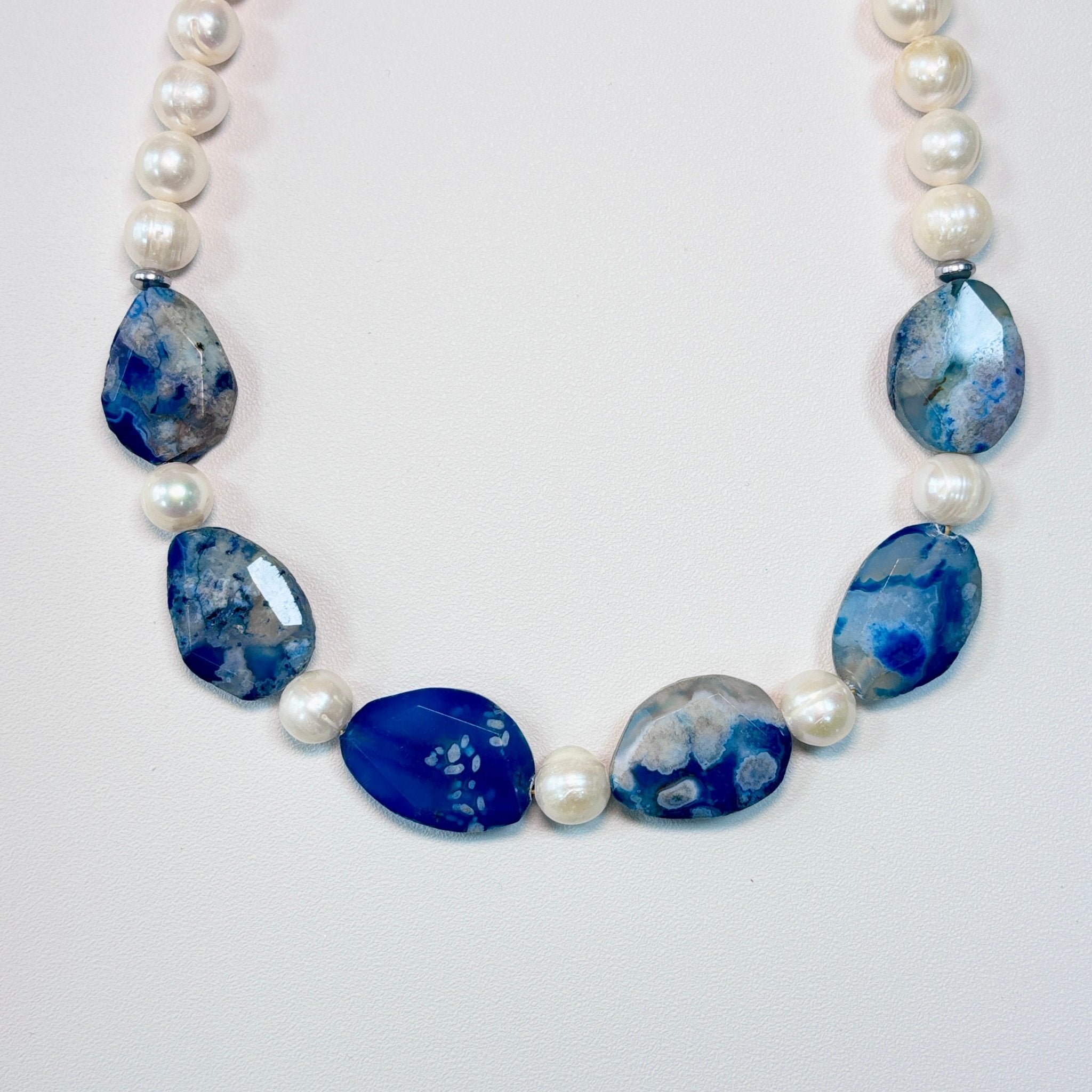 Ocean Mist - Freshwater Pearl & Blue Agate Necklace