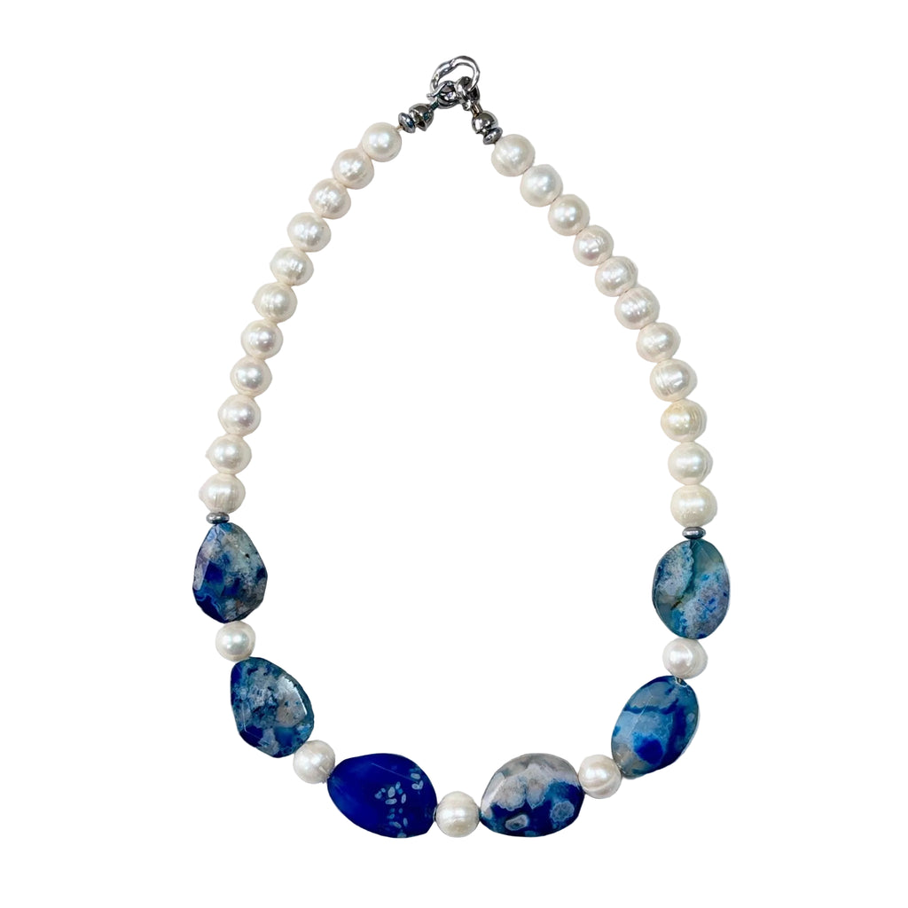 Ocean Mist Freshwater Pearl & Blue Agate Necklace