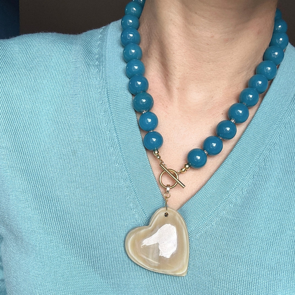 Model wearing Ocean Pulse Glass Bead Necklace