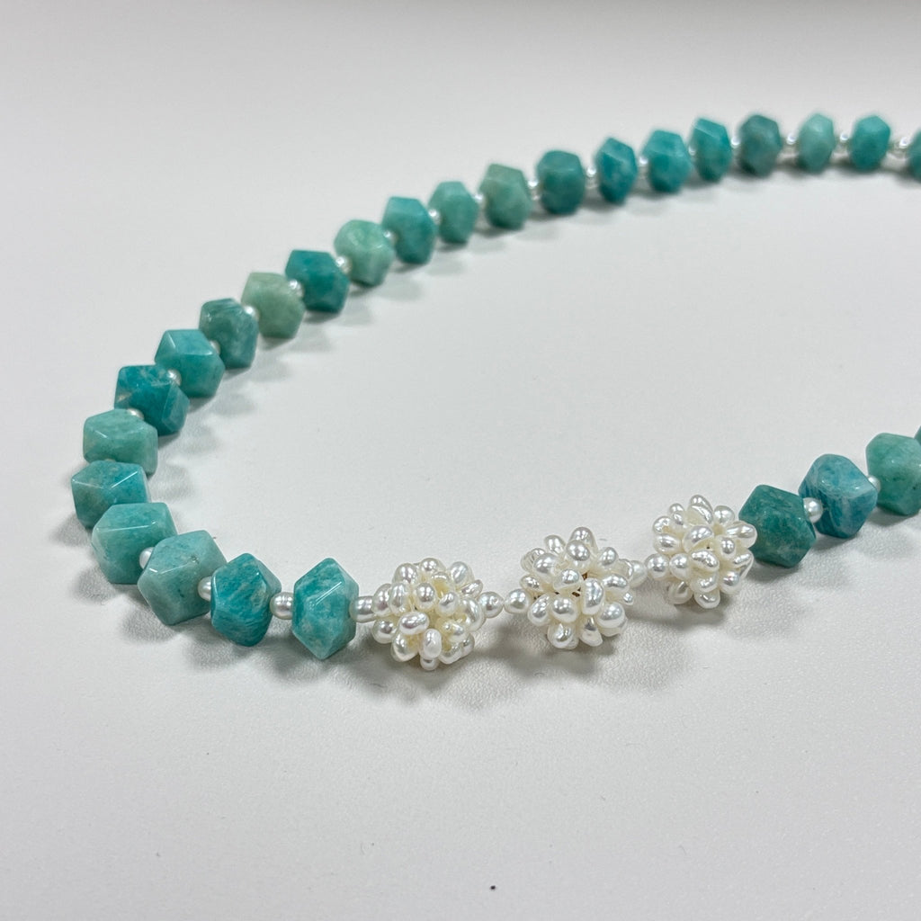 Detail of Ocean Veil Amazonite & Freshwater Pearl Necklace