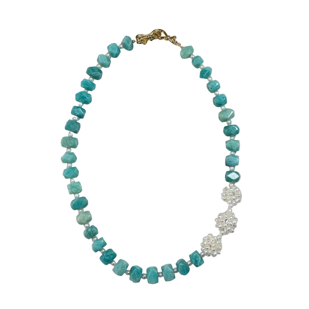Ocean Veil Amazonite & Freshwater Pearl Necklace