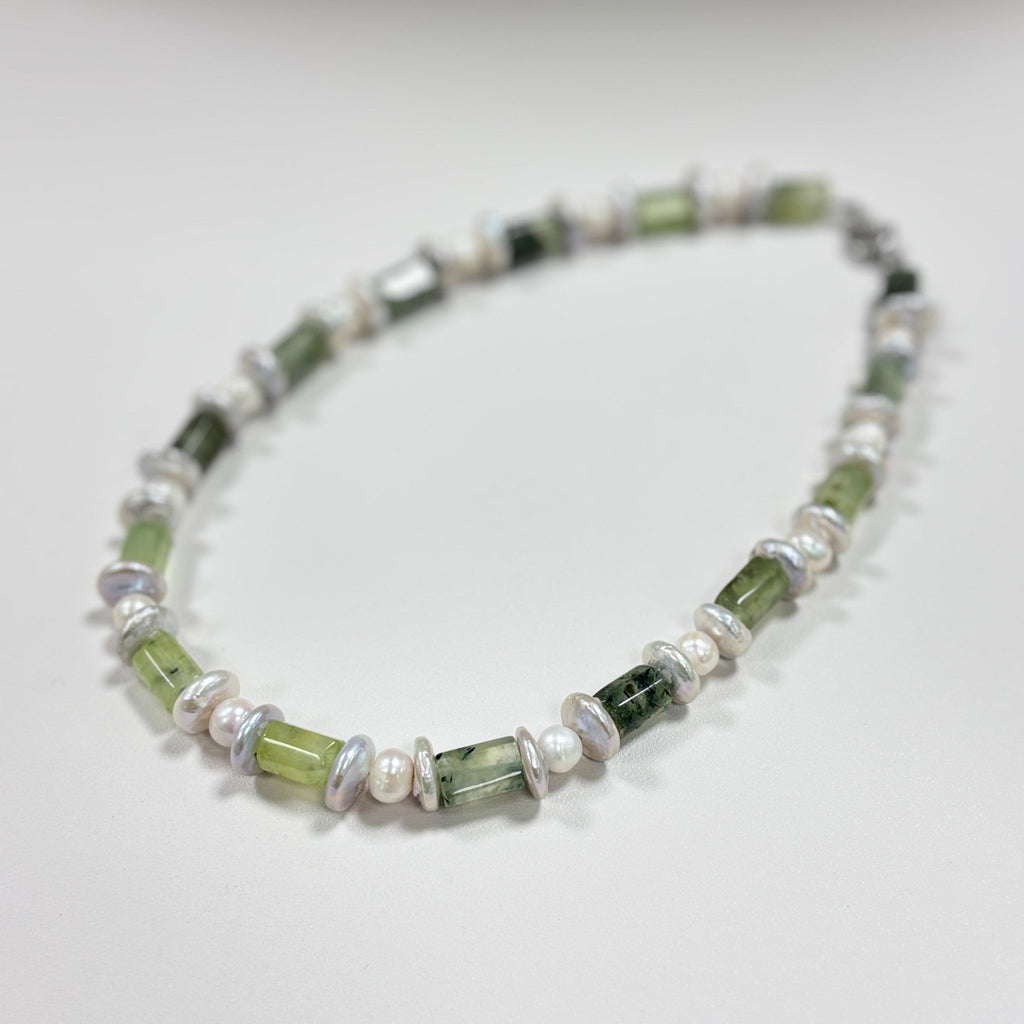 Quiet Garden - Natural Stone and Freshwater Pearl Necklace
