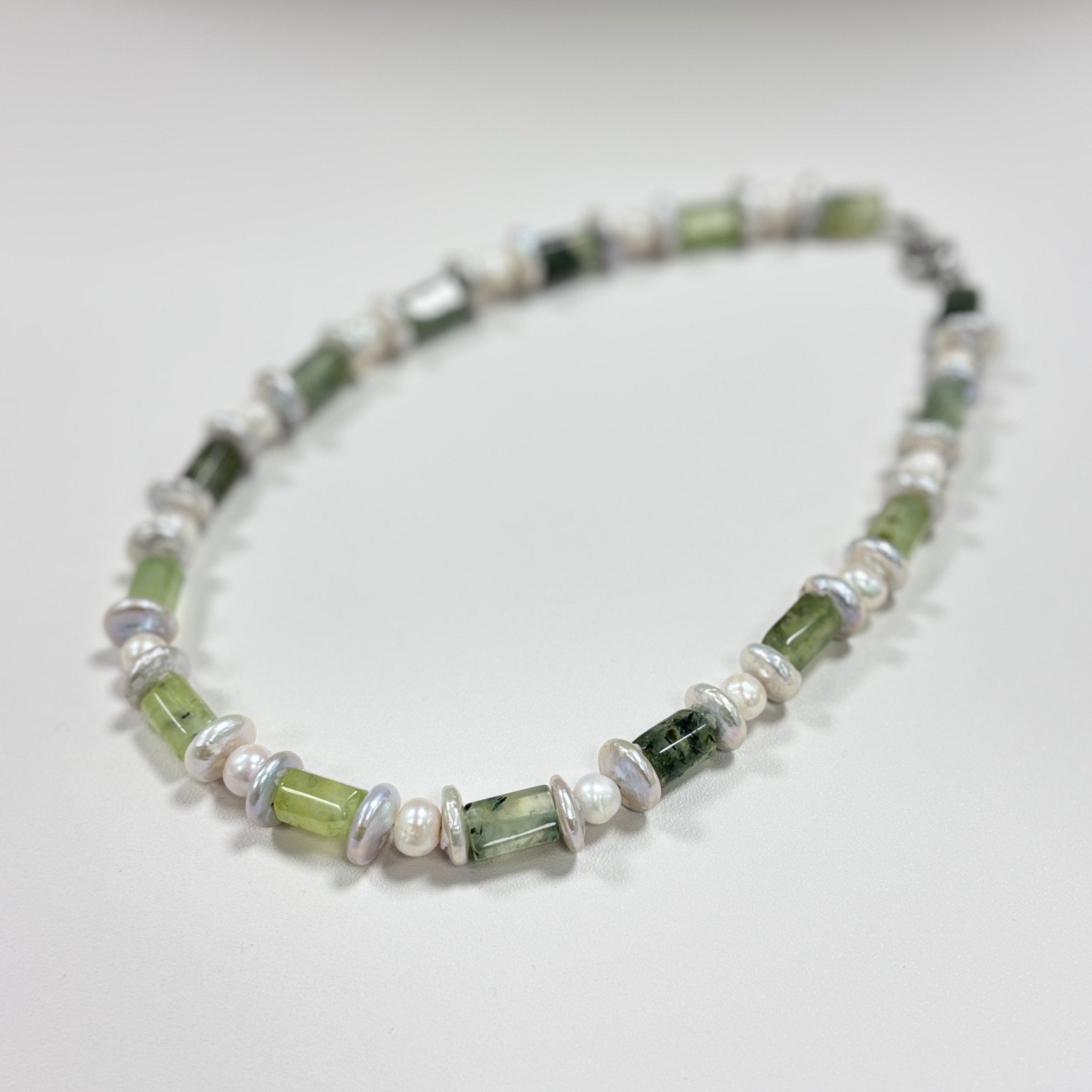 Quiet Garden - Natural Stone and Freshwater Pearl Necklace