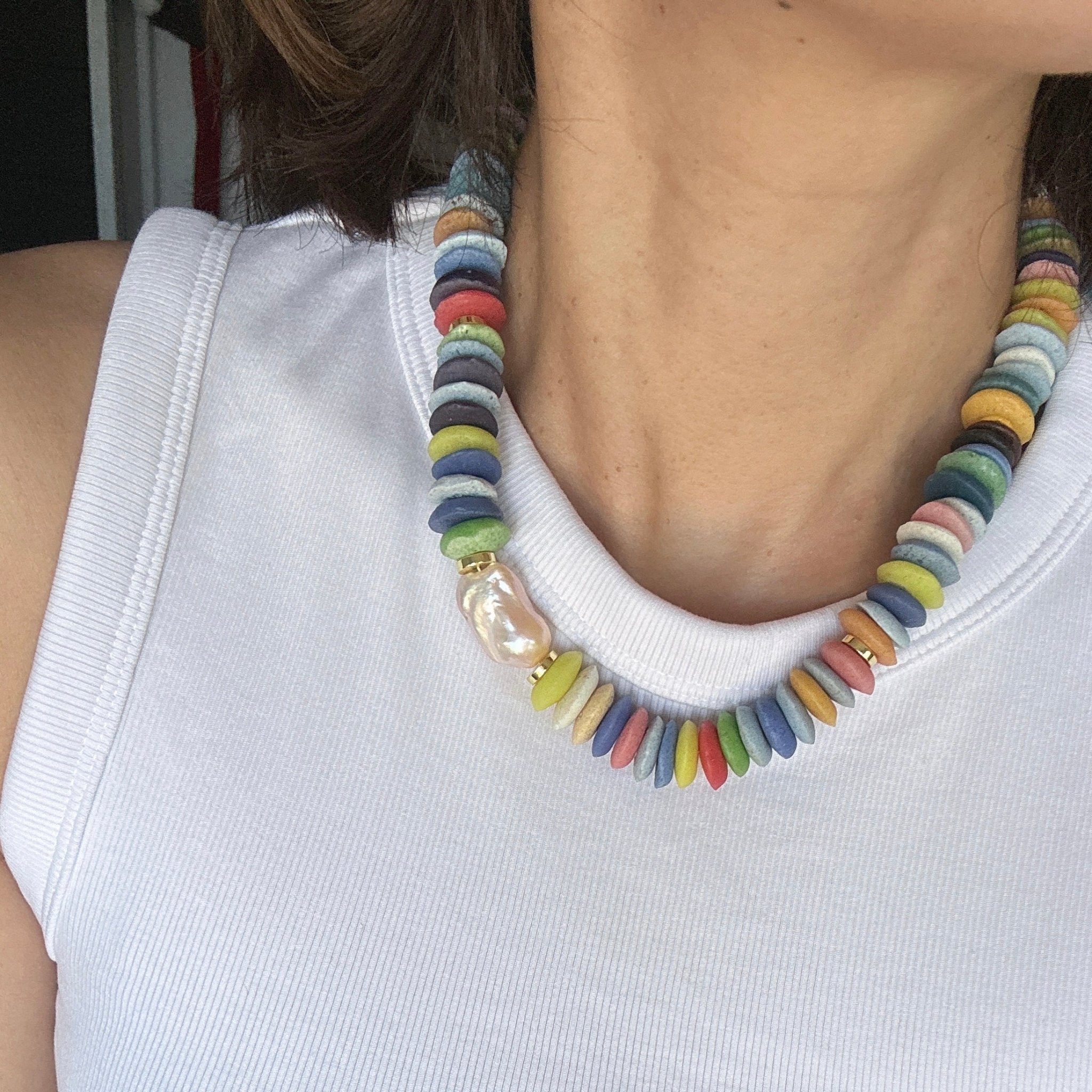 Model wearing Rainbow Candy Necklace