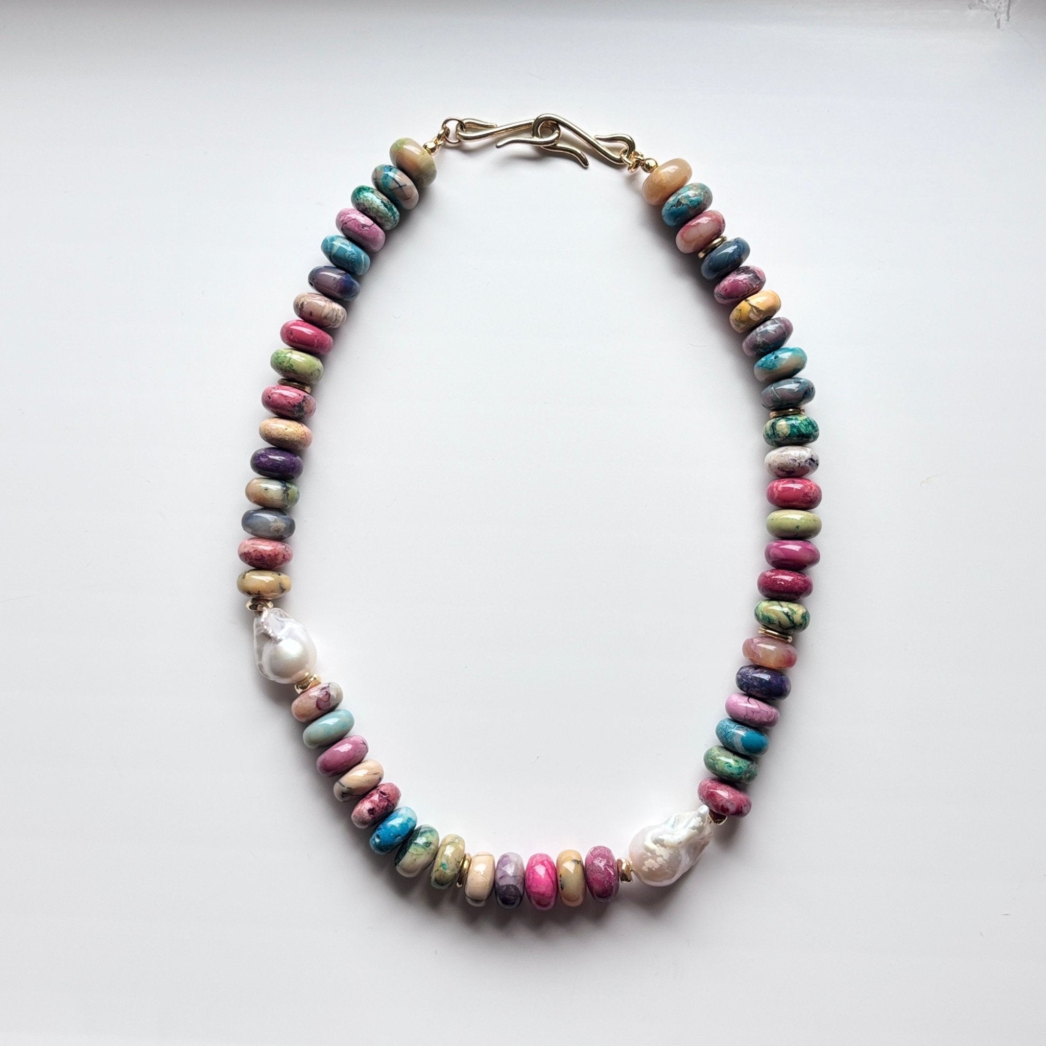 Rainbow Echo - Natural Stone & Baroque Pearl Necklace