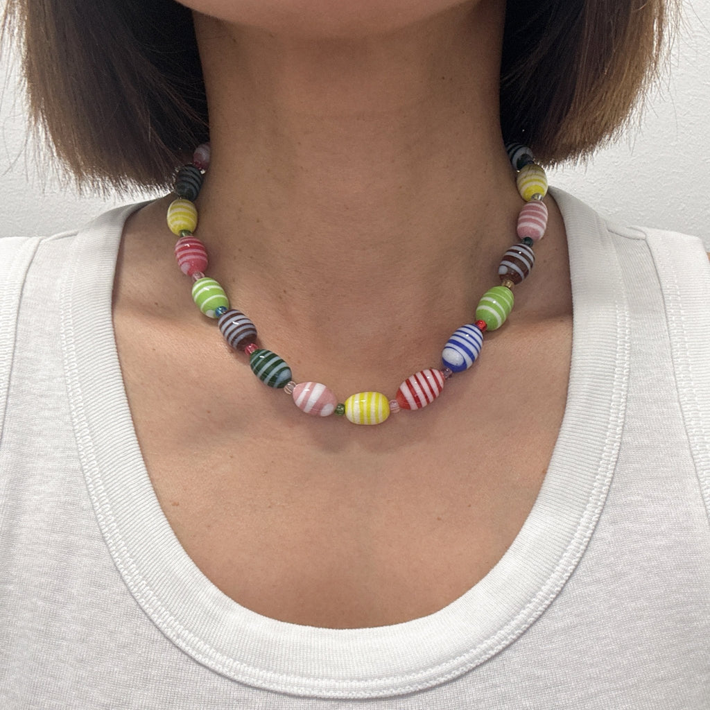Model wearing Rainbow Stripe Necklace