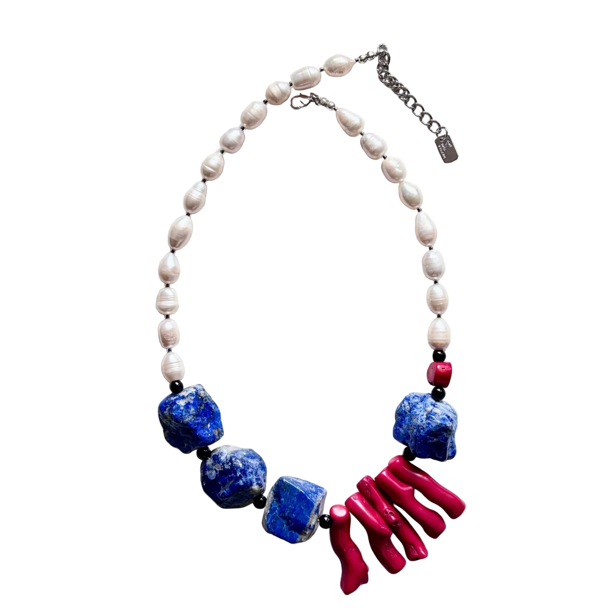Royal Tide Lapis Lazuli, Coral & Freshwater Pearl Necklace