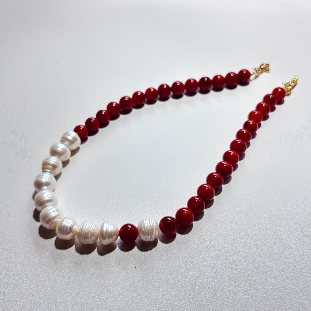 Ruby Current - Red Agate & Freshwater Pearl Necklace