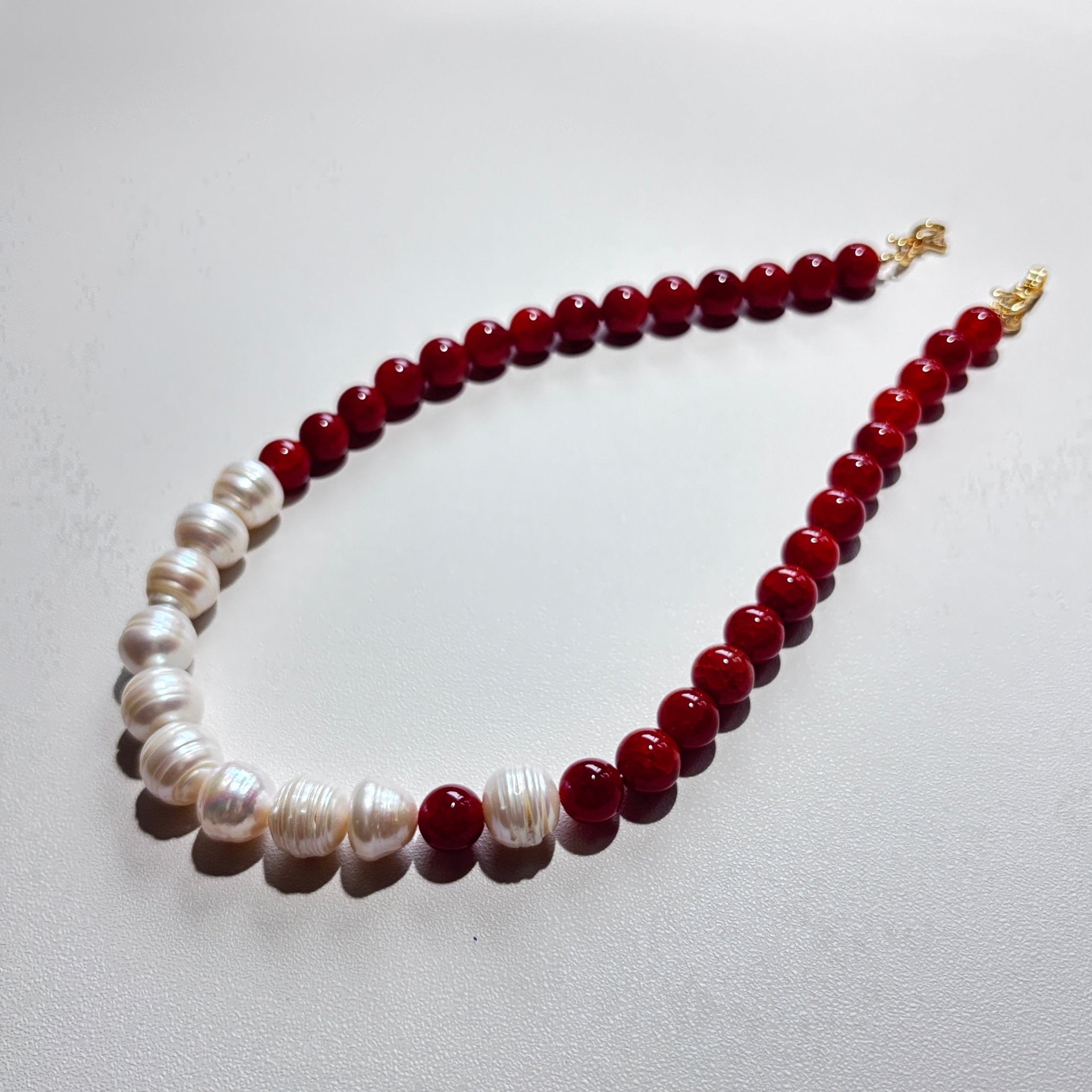 Ruby Current - Red Agate & Freshwater Pearl Necklace