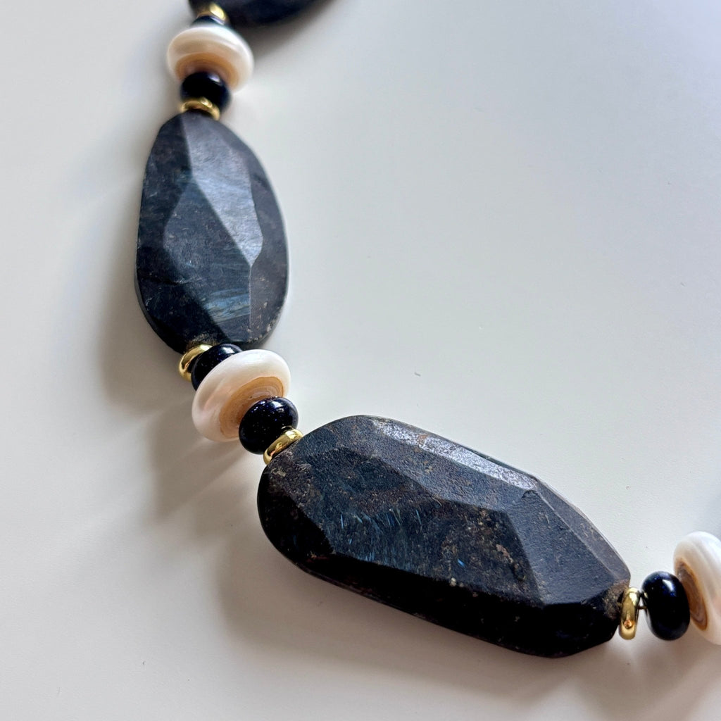 Detail of Shadow Ember Black Flashing Stone Necklace