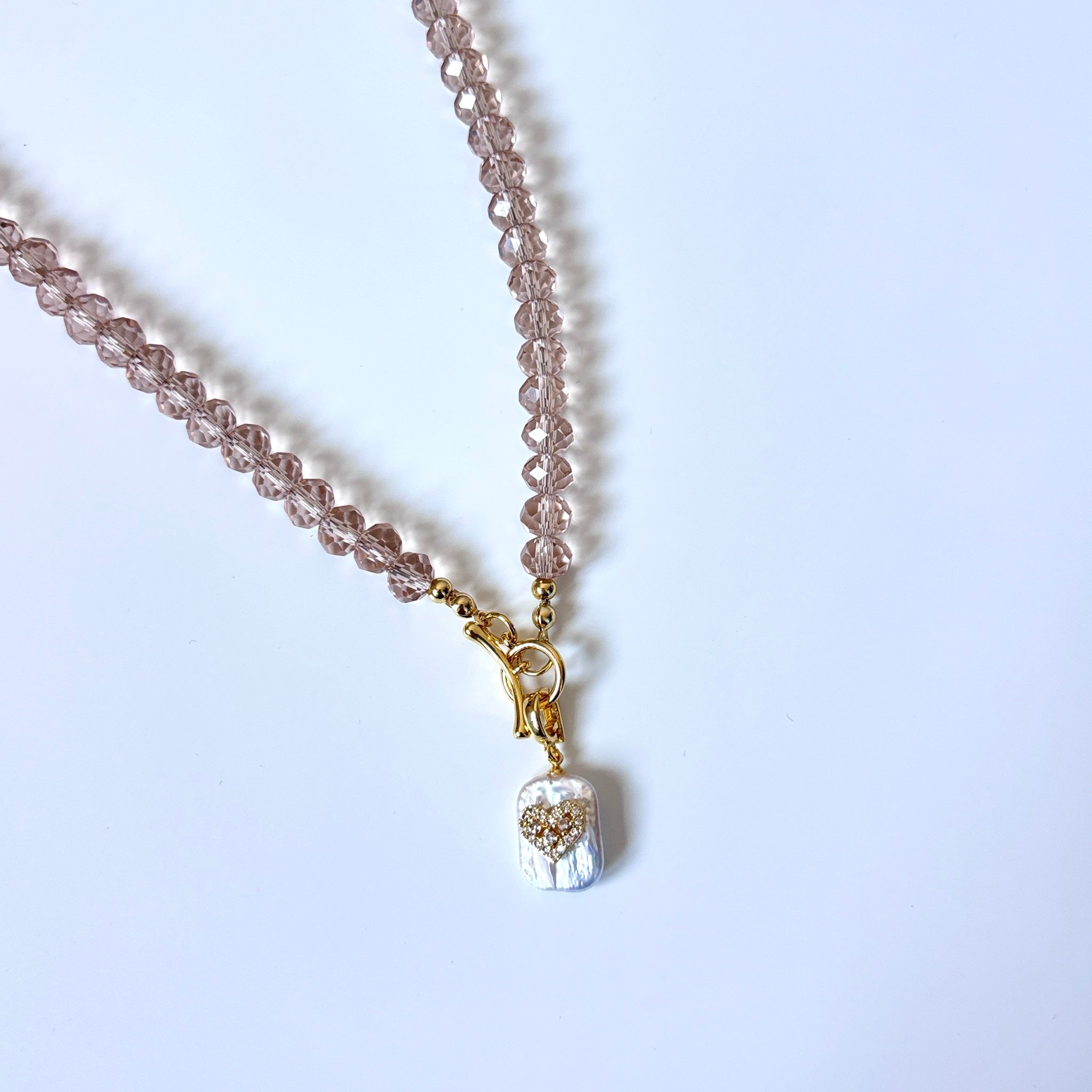 Detail of Shining Star Blush Glass Bead Pearl Pedant Necklace