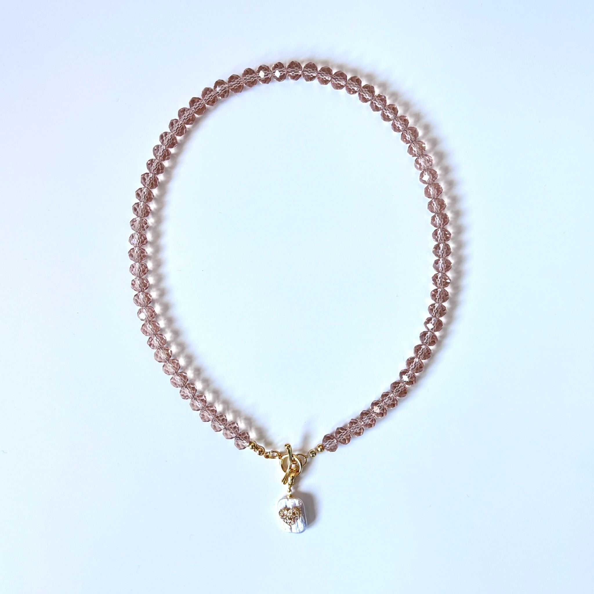Shining Star Blush Glass Bead Pearl Pedant Necklace