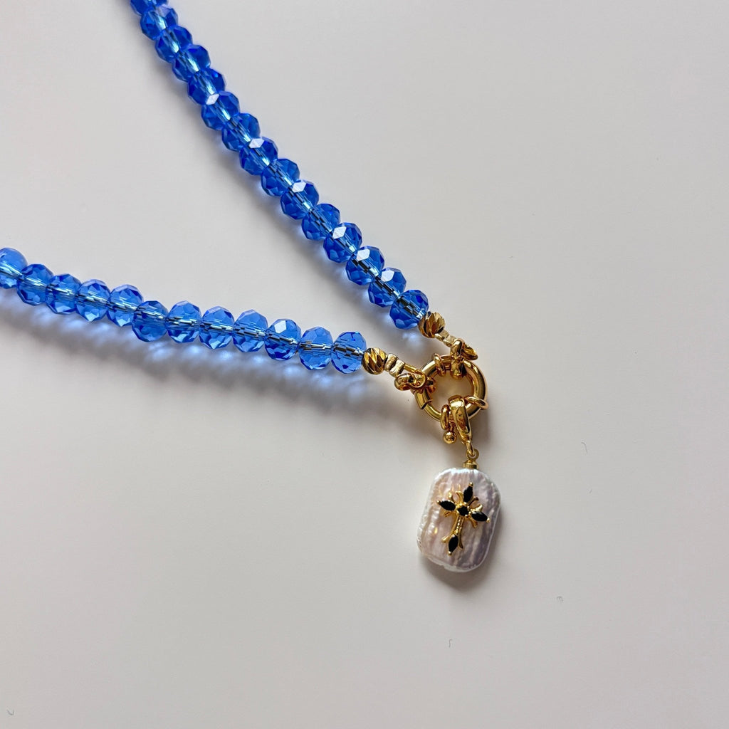Detail of Shining Star Ocean Glass Bead Pearl Pendant Necklace