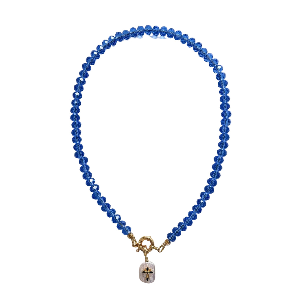Shining Star Ocean Glass Bead Pearl Pendant Necklace