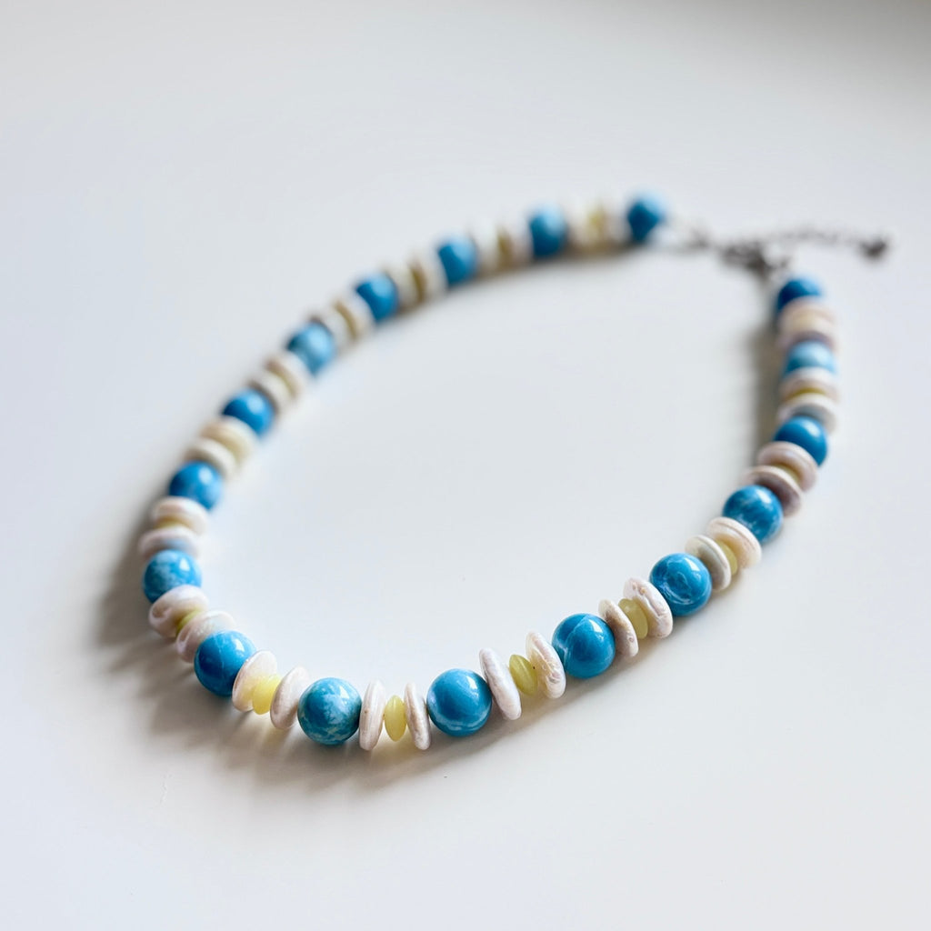 Sky Breeze - Celestite, Lemon Jade & Pearl Necklace