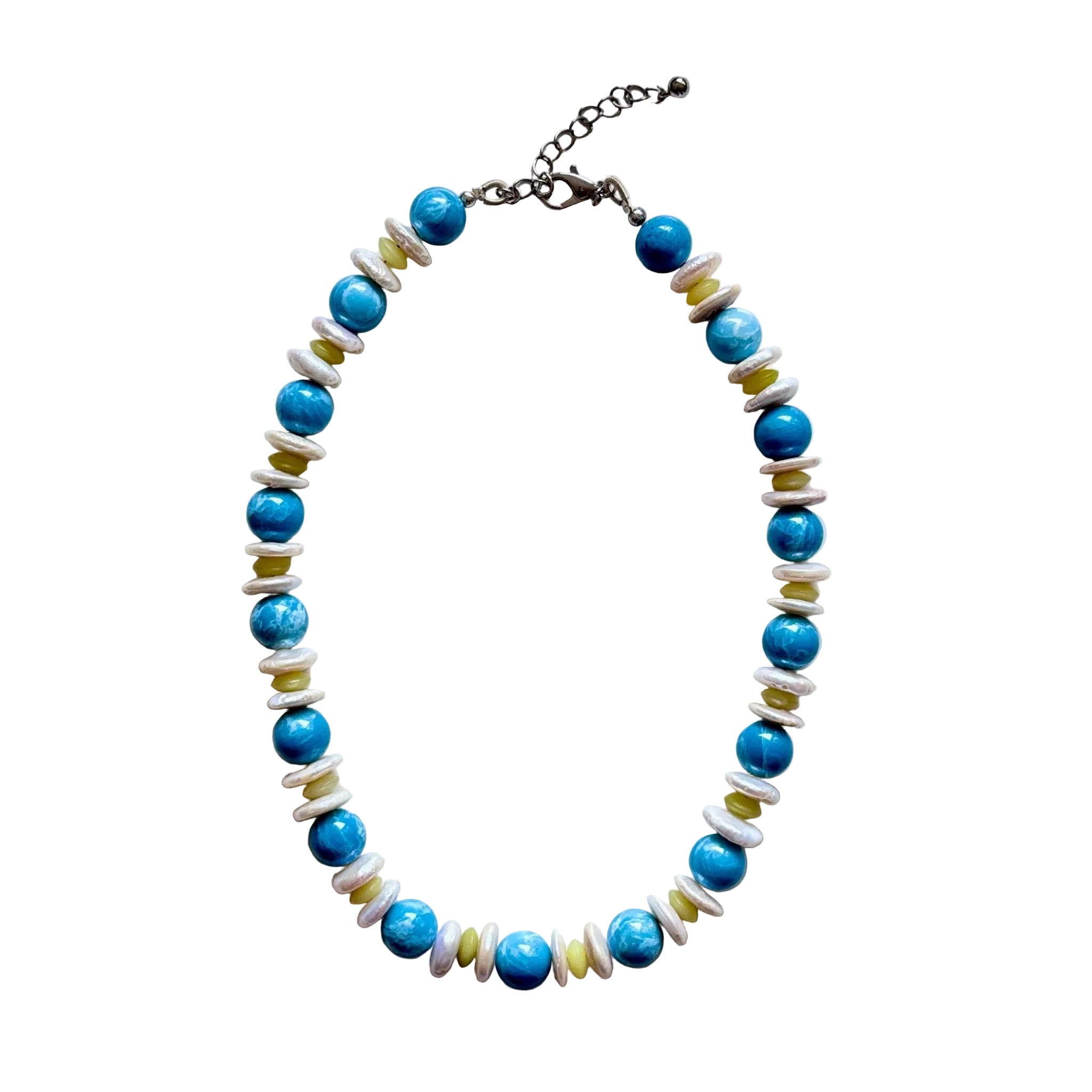 Sky Breeze Celestite, Lemon Jade & Pearl Necklace