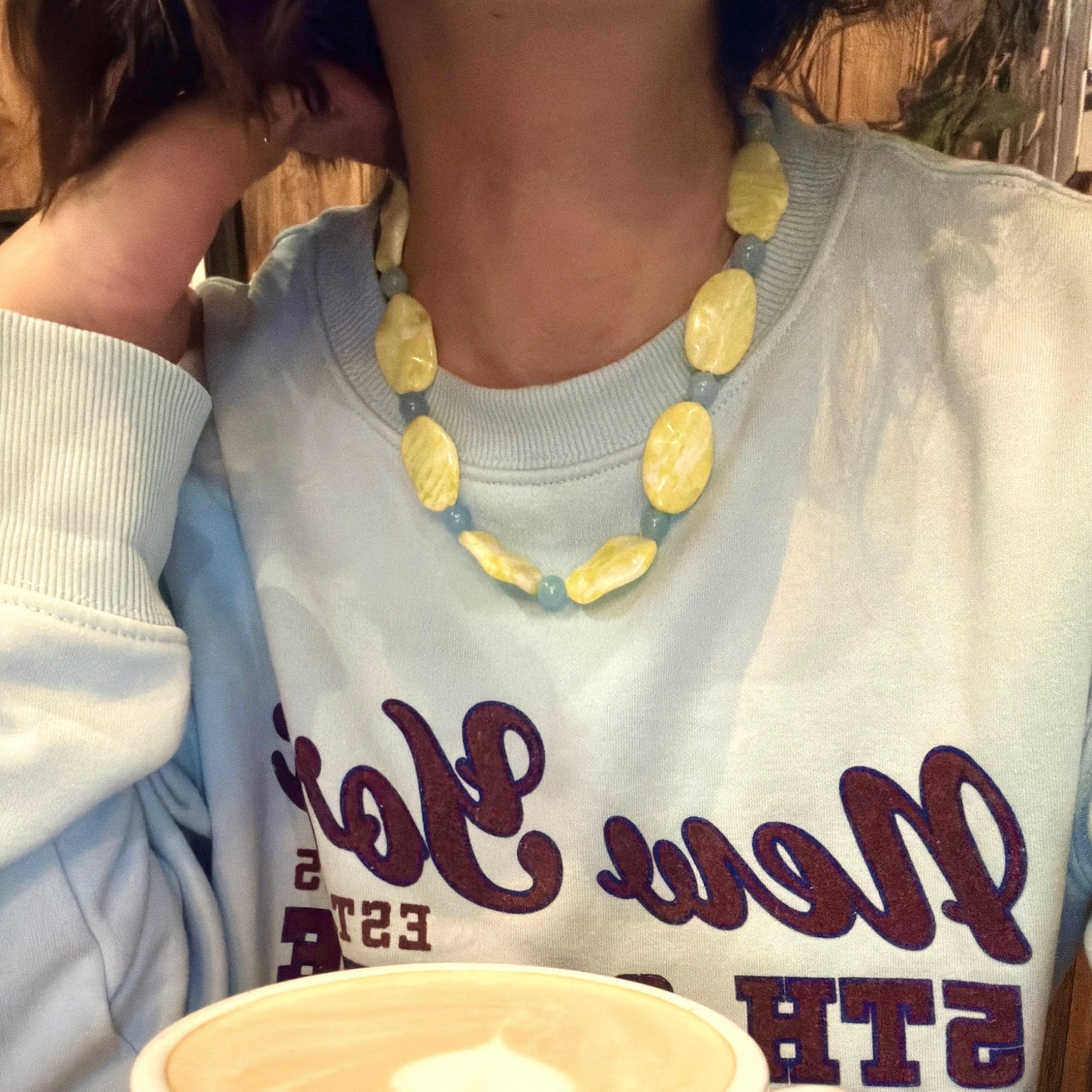 Model wearing Spring Bloom Natural Stone Necklace