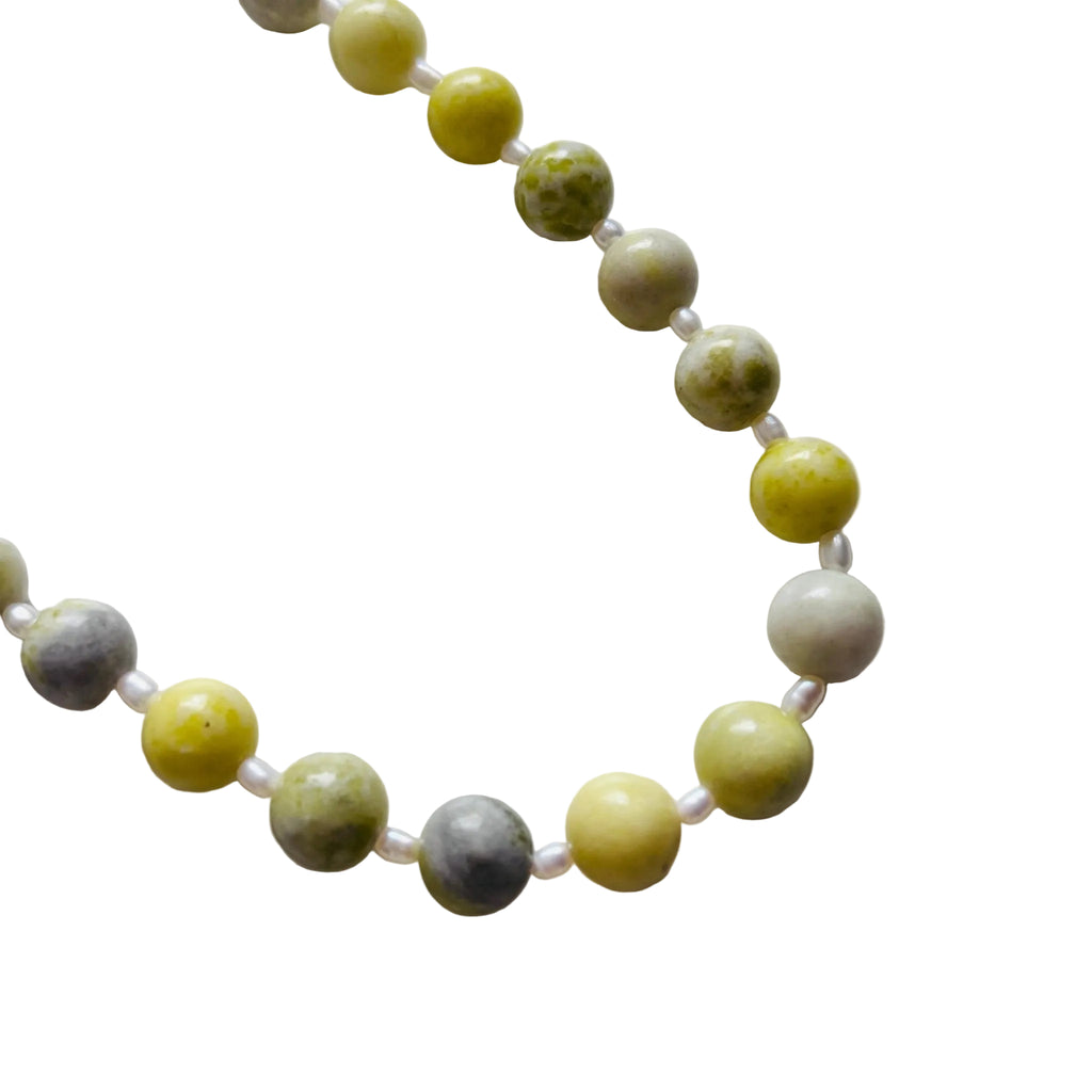 Detail of Spring Meadow Natural Stone and Freshwater Pearl Necklace