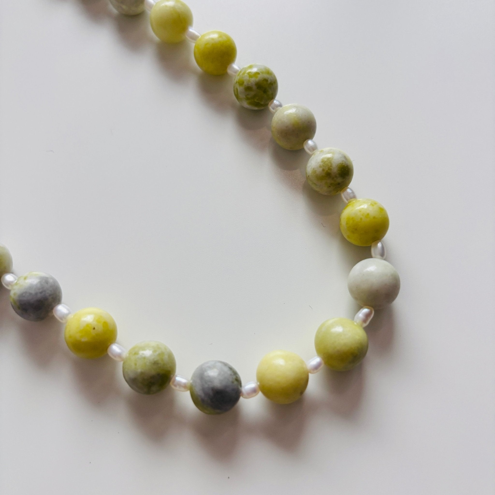 Detail of Spring Meadow Natural Stone and Freshwater Pearl Necklace