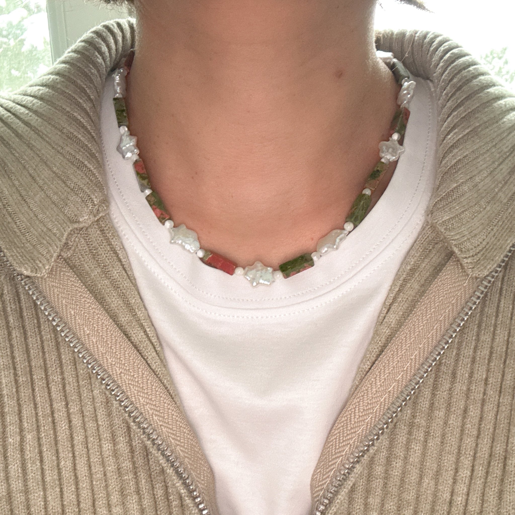 Model wearing Starlight Garden Natural Stone Pearl Necklace