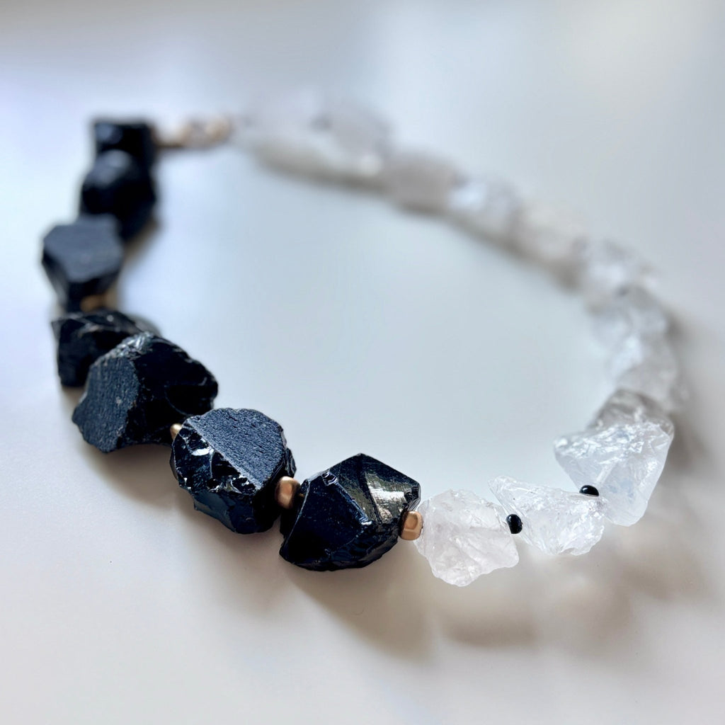 Detail of Stone Contrast Black & White Raw Stone Necklace