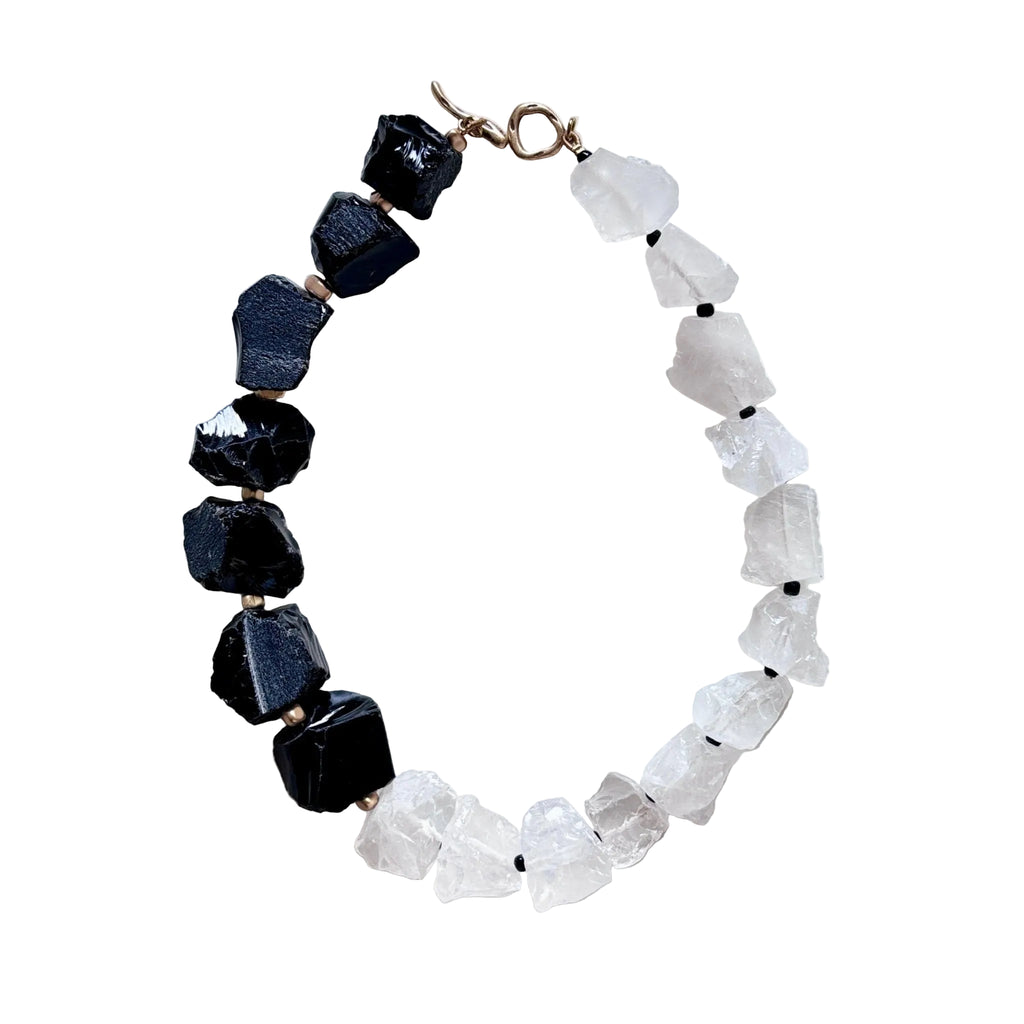Stone Contrast Black & White Raw Stone Necklace