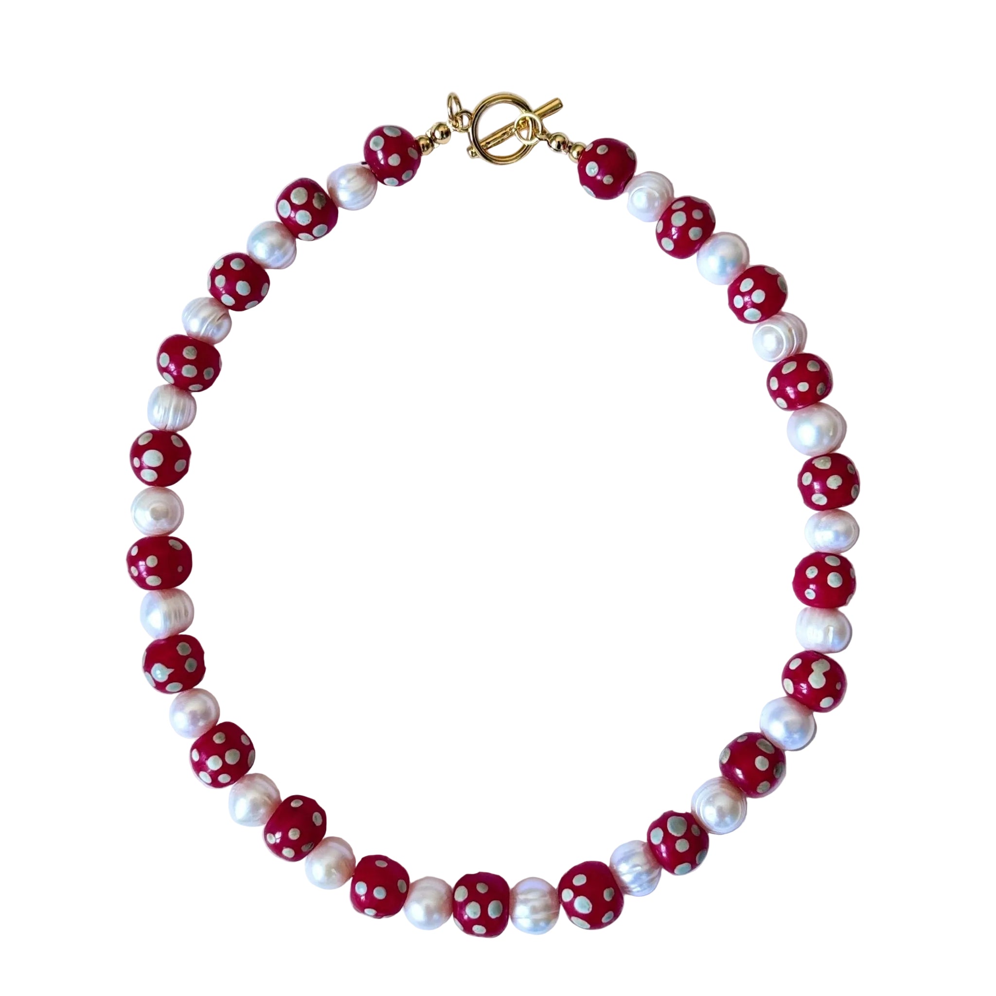 Strawberry Candy – Glass Bead and Pearl Necklace