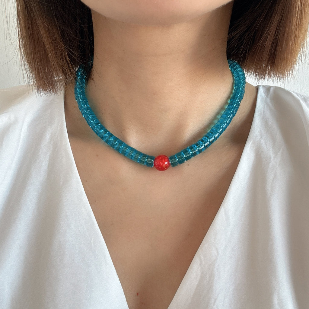 Model wearing Ocean Blue Sugar Pop Necklace