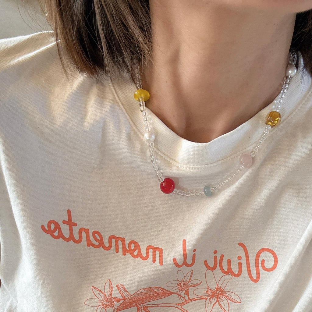 Model wearing Summer Palette Necklace Red