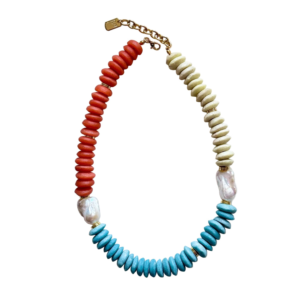 Sunset Carnival Glass Bead & Baroque Pearl Necklace