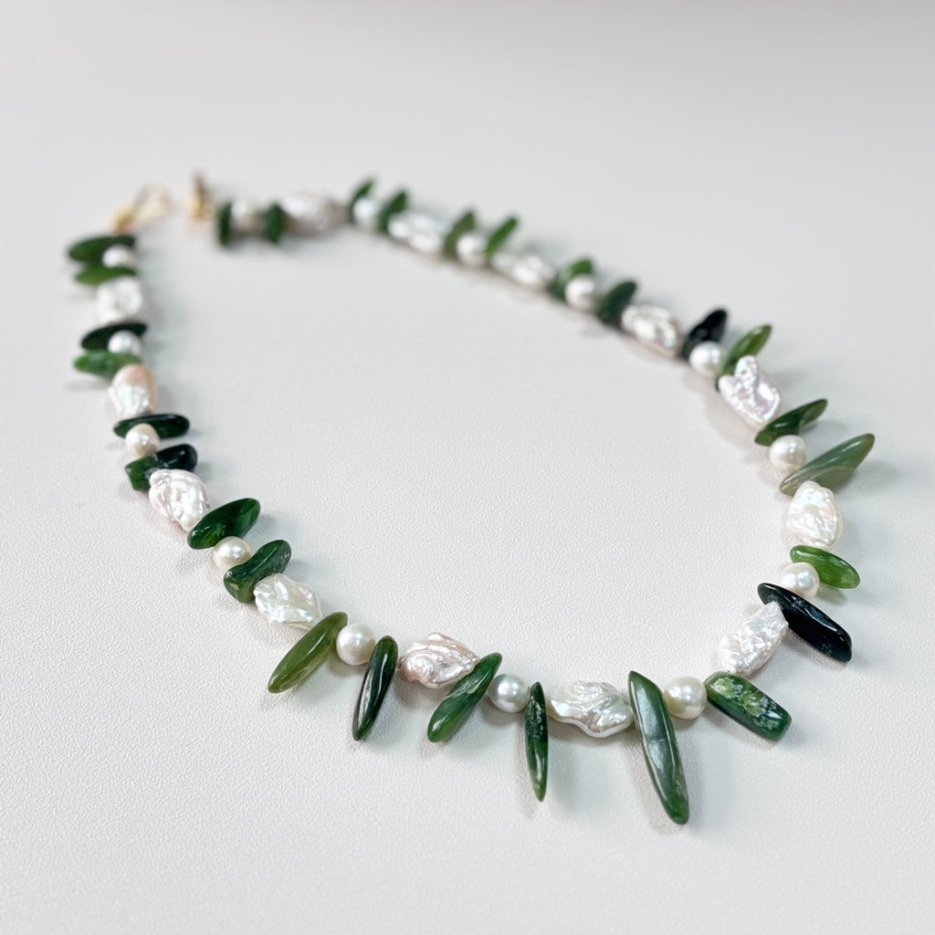 Tender Leaves - Natural Stone & Freshwater Pearl Necklace