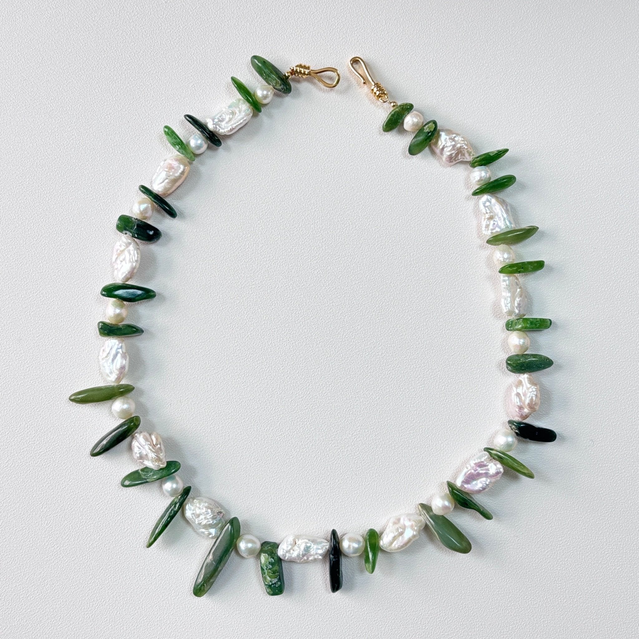 Tender Leaves - Natural Stone & Freshwater Pearl Necklace