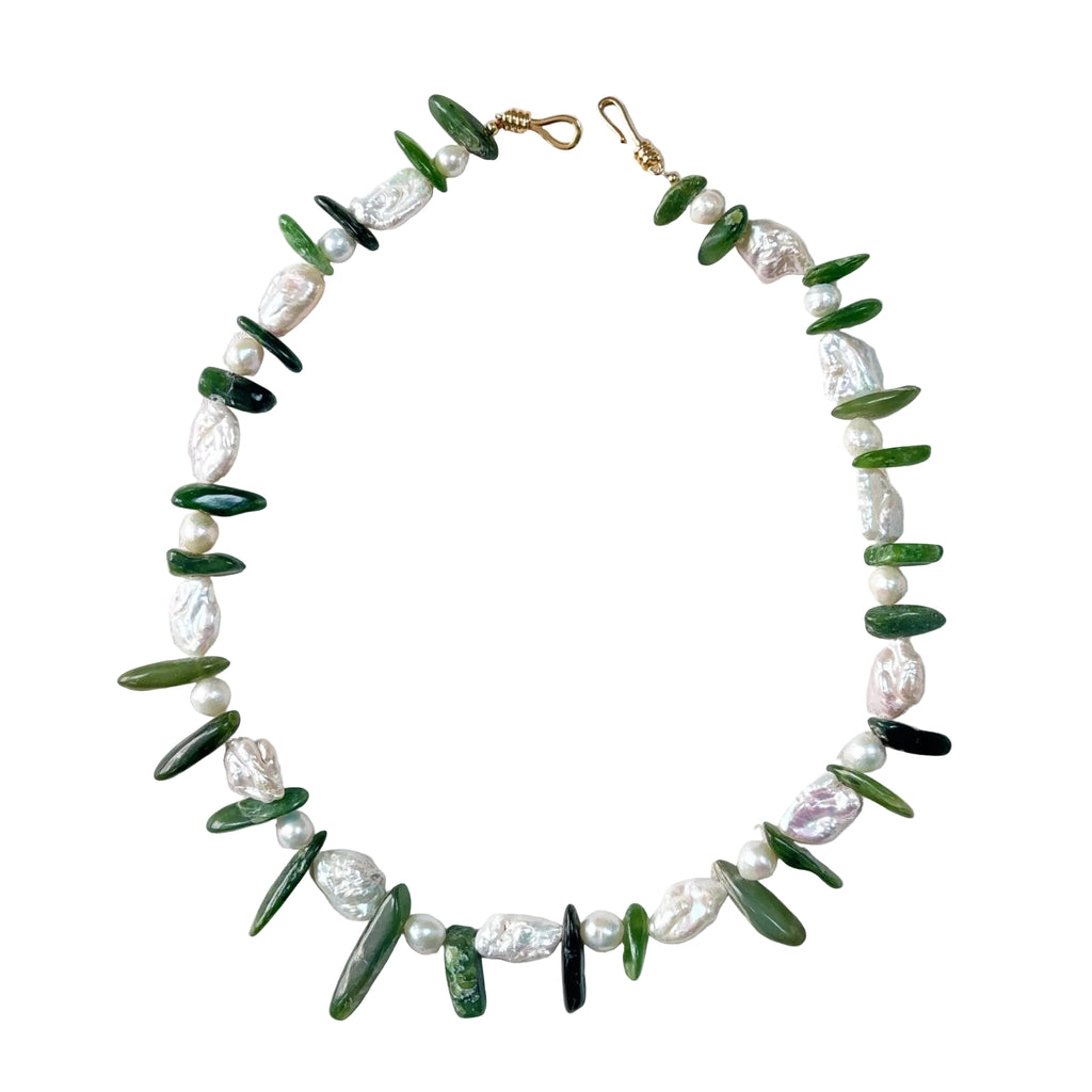 Tender Leaves Natural Stone & Freshwater Pearl Necklace
