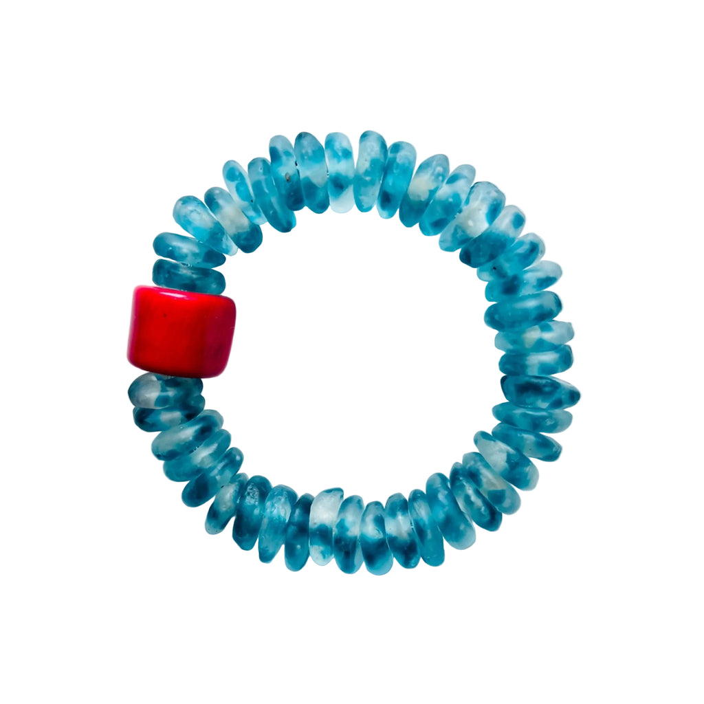 Tidebreak Ocean Blue Glass & Red Coral Beaded Bracelet