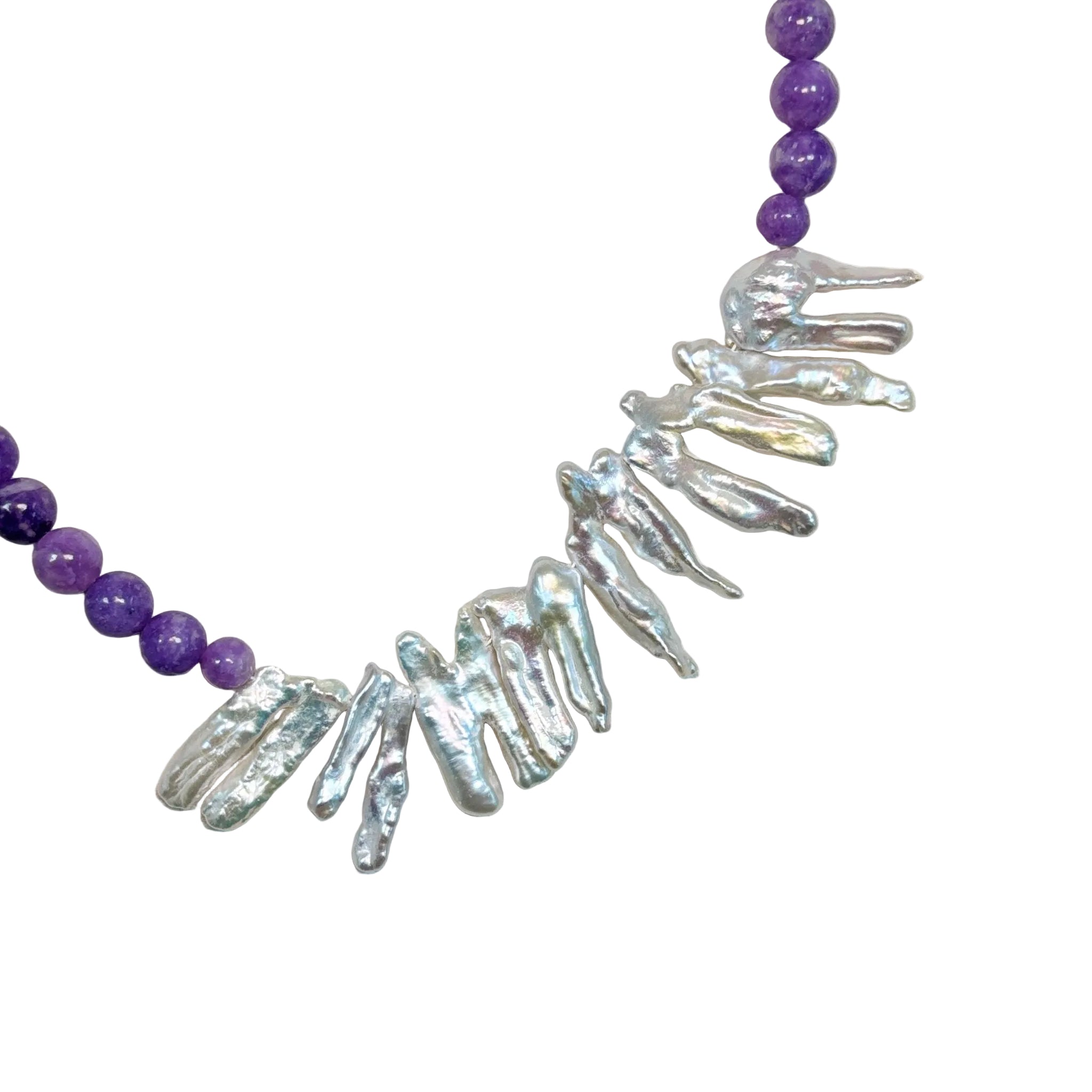 Detail of Violet Aura Amethyst & Natural Pearl Necklace