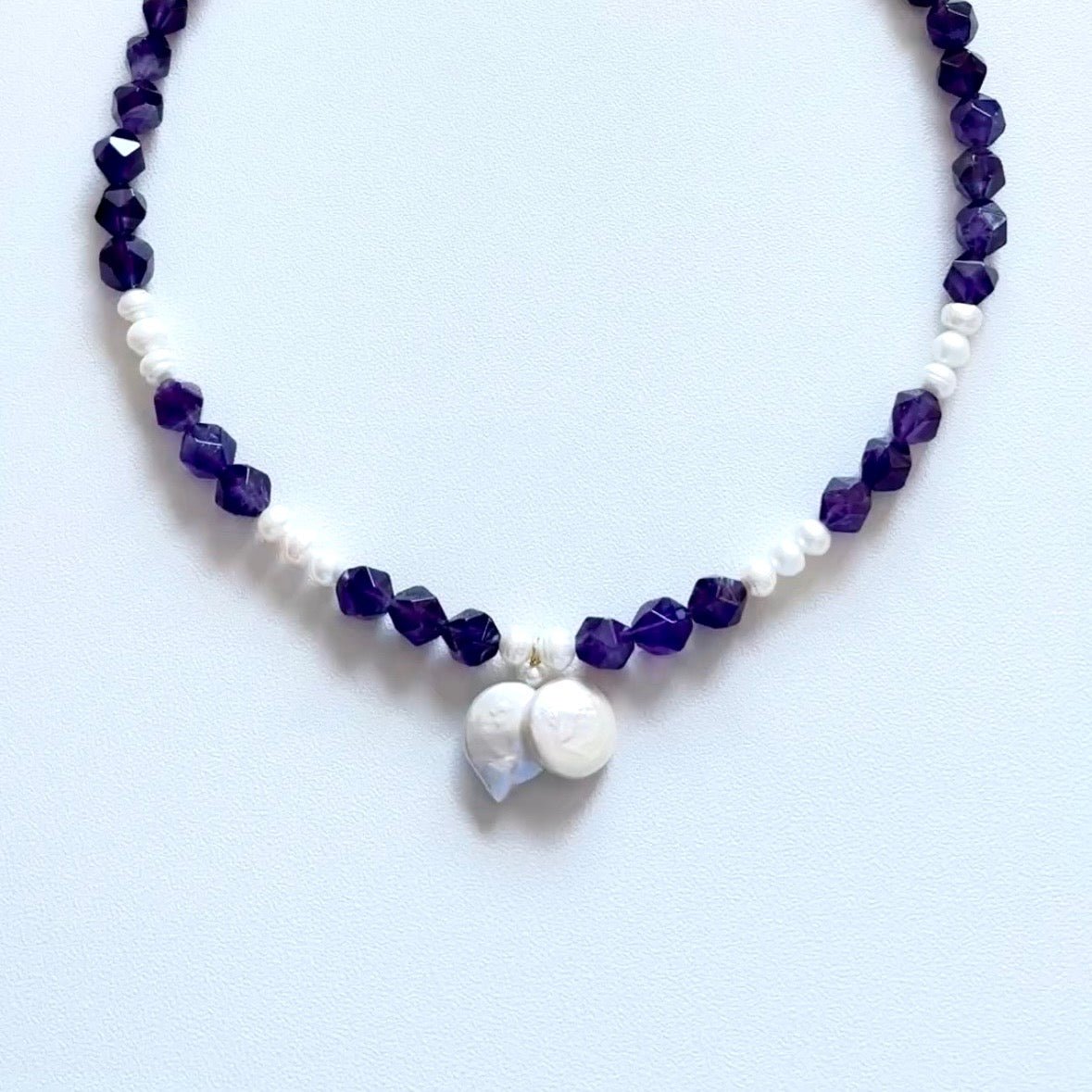 Detail of Violet Glow Amethyst and Freshwater Pearl Necklace