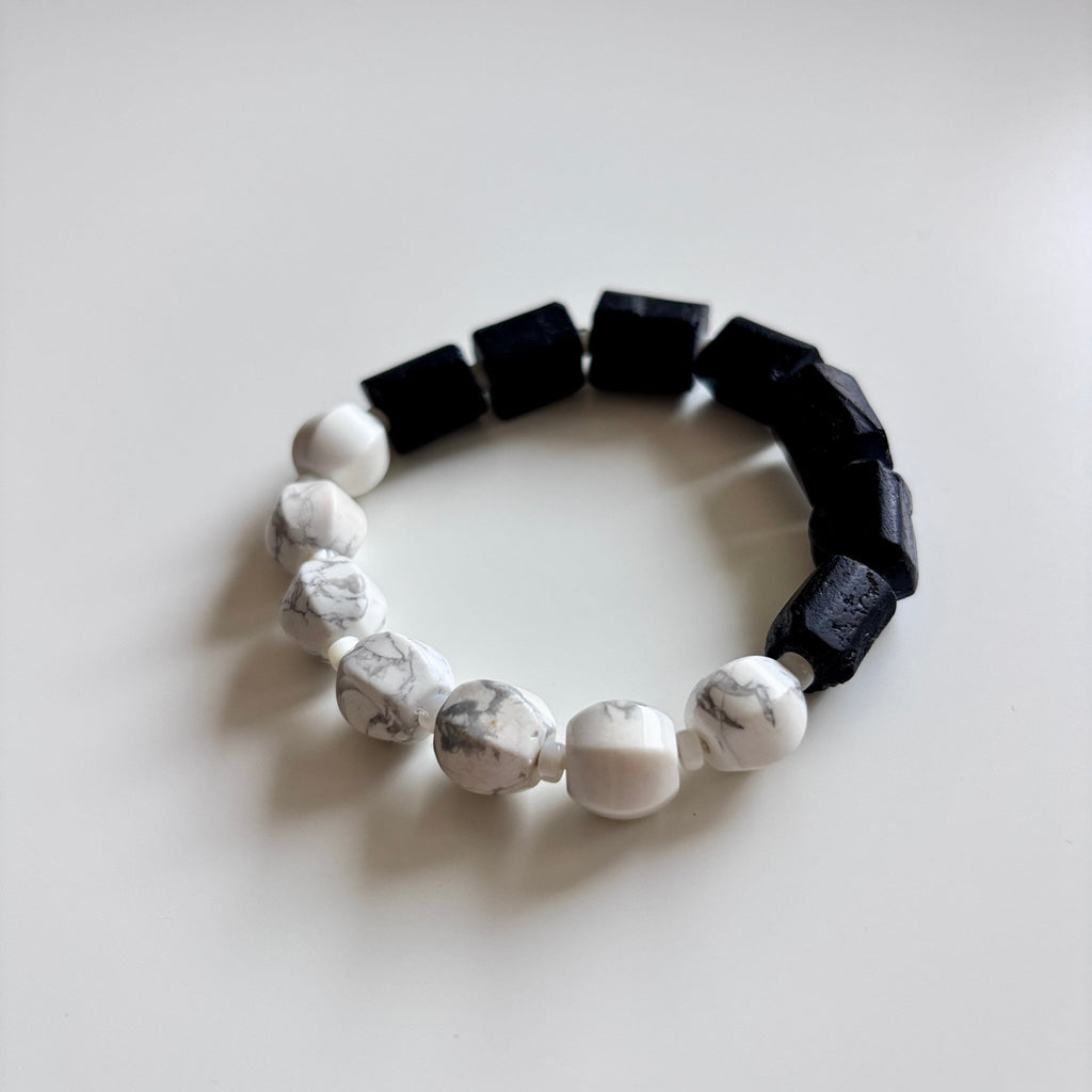 Detail of Yin Balance Howlite & Black Tourmaline Bracelet