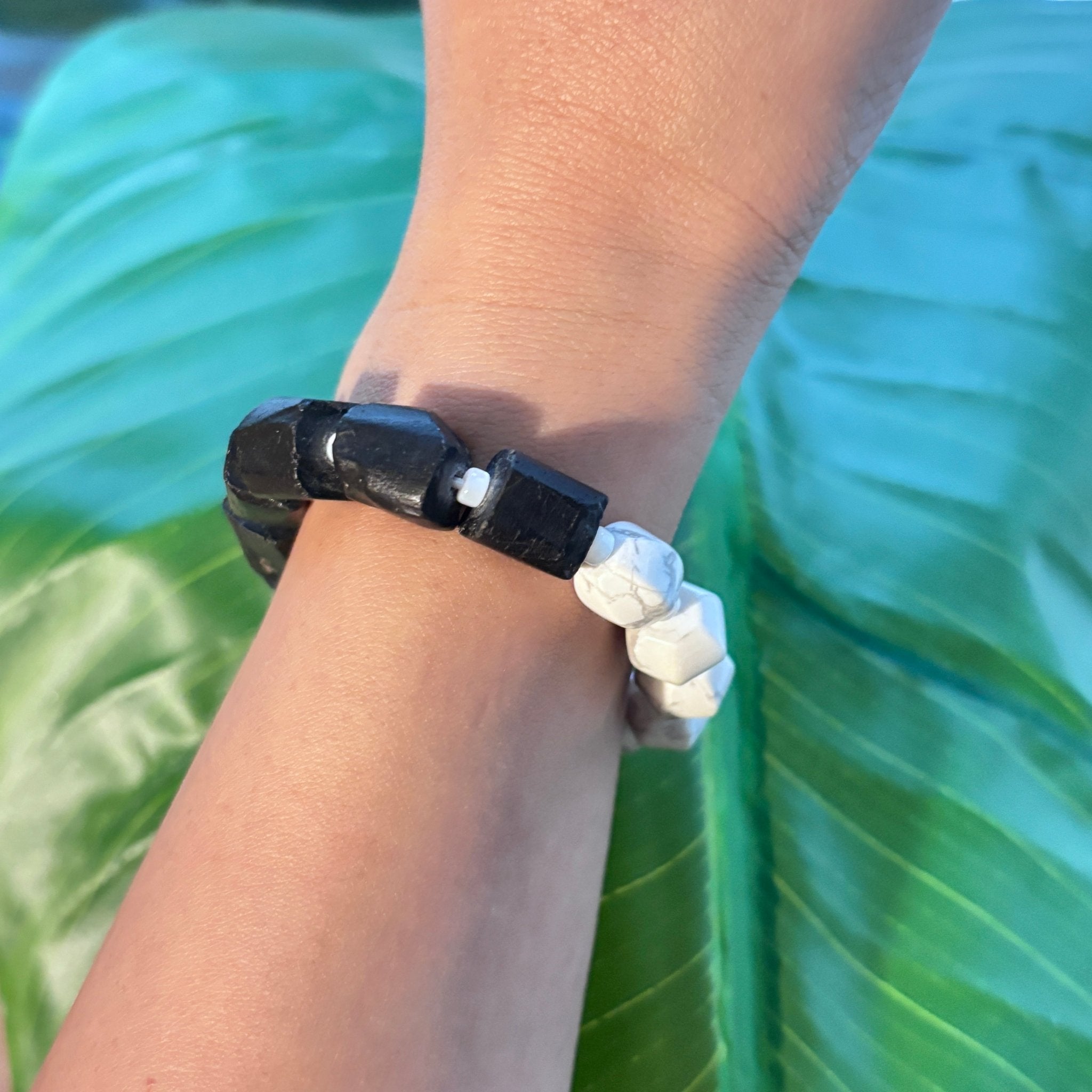 Model wearing Yin Balance Howlite & Black Tourmaline Bracelet